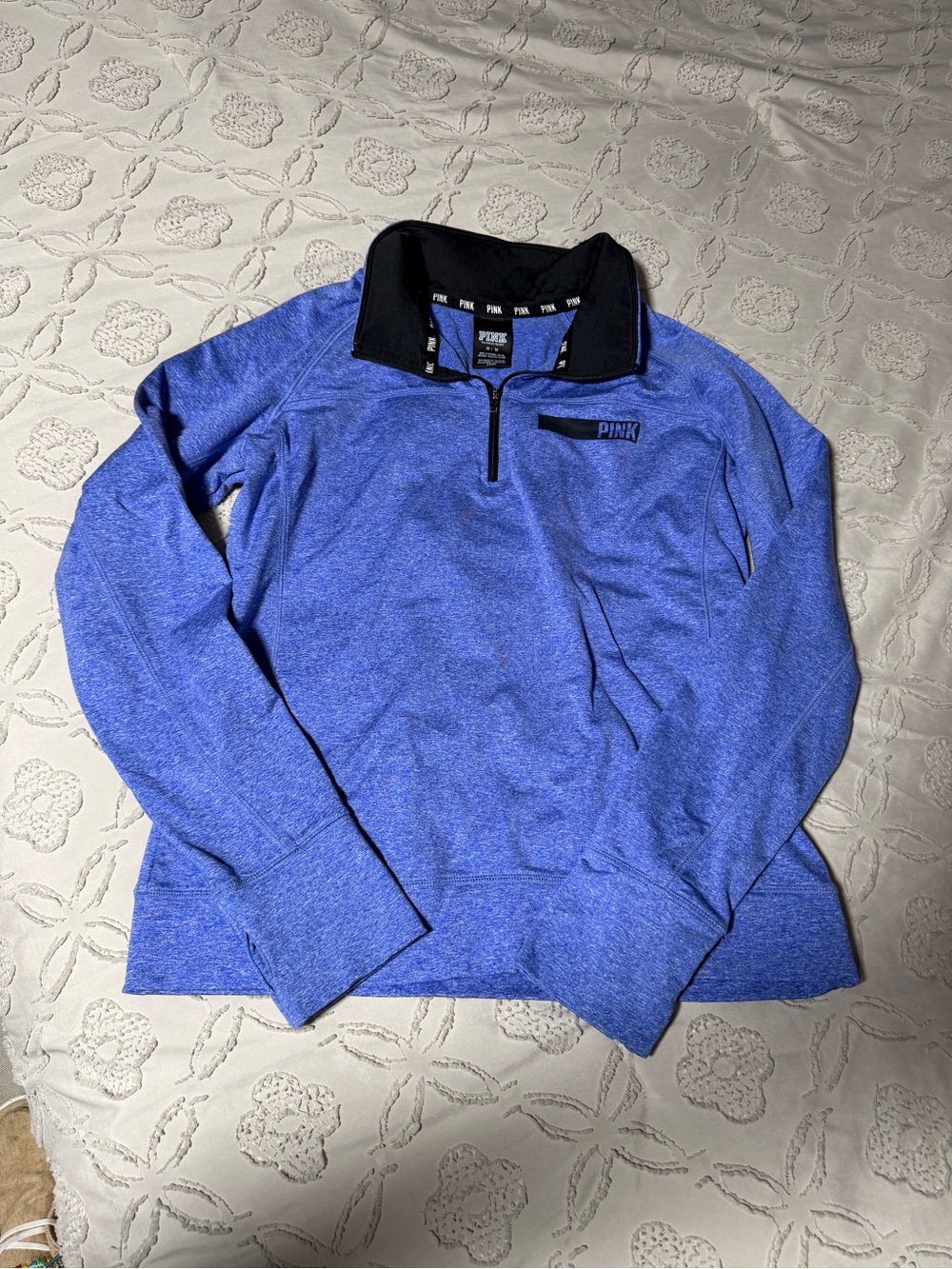 Victoria's Secret PINK Heathered Blue Quarter-Zip with Black Collar